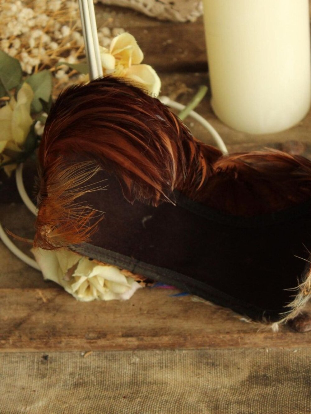 Vintage 1950s Half Hat, Pheasant Feather Juliet Cap,  Millinery - Picture 10 of 11
